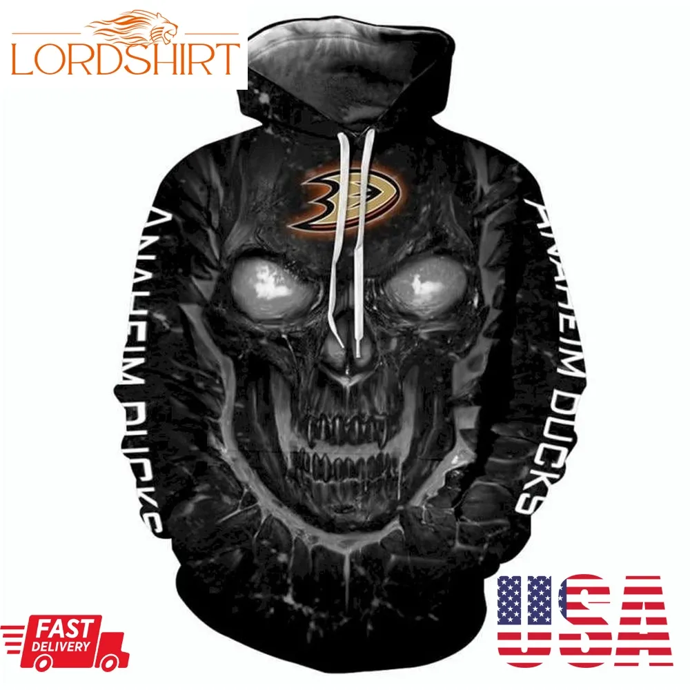 Anaheim Ducks Hoodies Cheap Long Sleeve 3D Skull Hoodies Custom