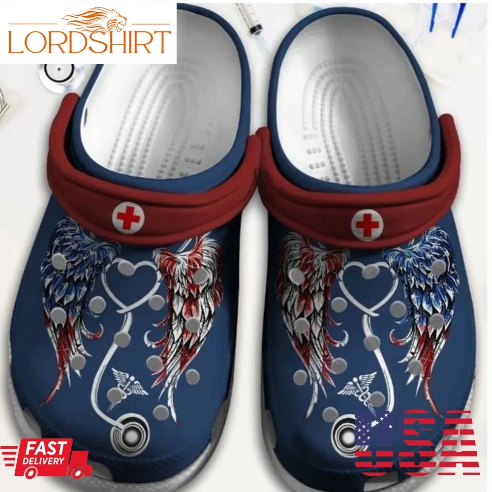 Angel Nurse Usa Shoes   Nurse Life Crocs Clog Independence Gift For Friends