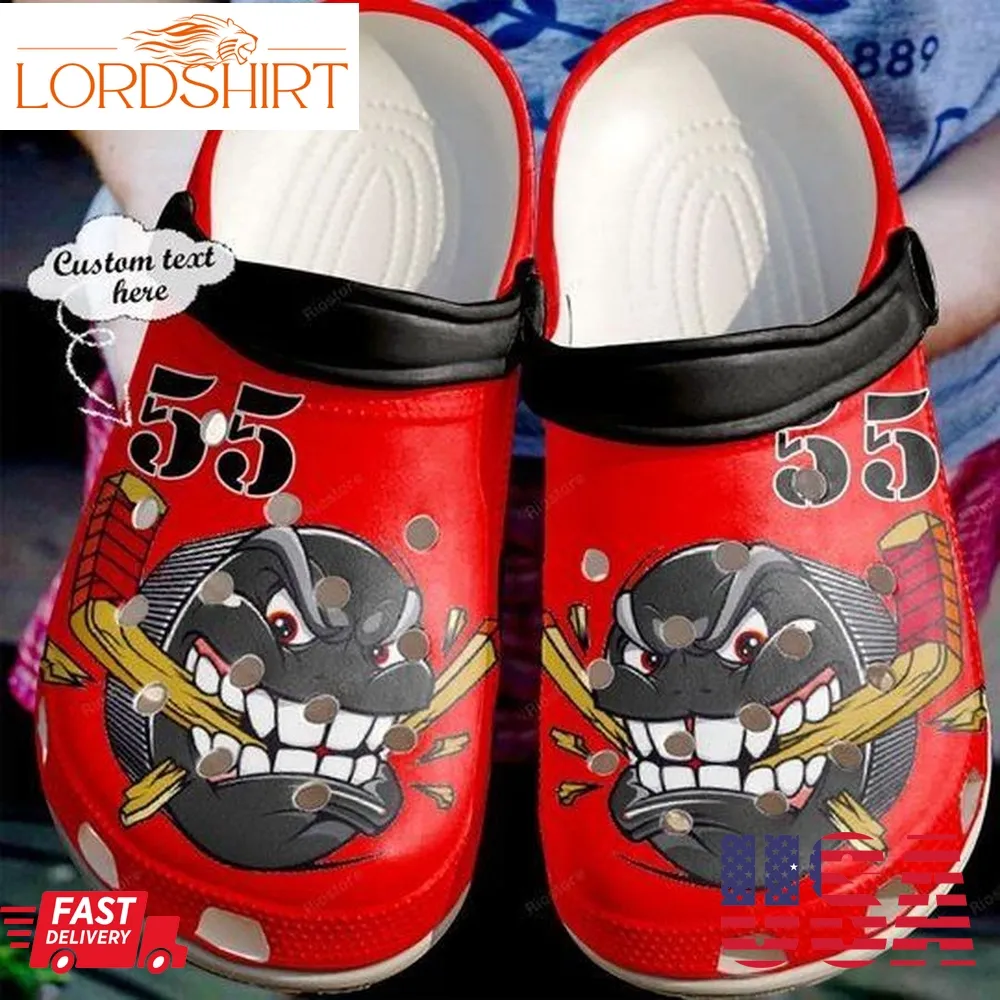 Angry Hockey Red Personalize Clog Custom Crocs Clog Number On Sandal Fashion Style Comfortable For Women Men Kid