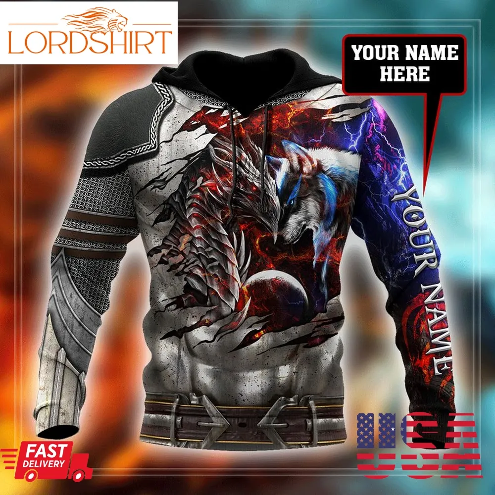 Armor Dragon & Wolf 3D Unisex Hoodie Custom Name