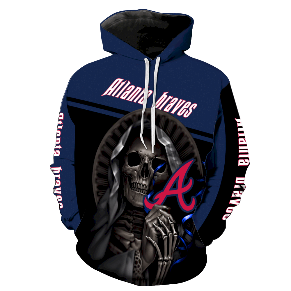 Atlanta Braves Skull New Full Over Print V1365 Hoodie Zipper