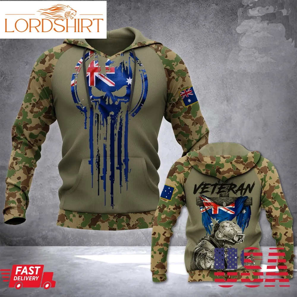 Australian Army Veteran Skull Flag 3D Hoodie