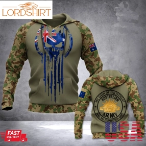 Australian Army Veteran Skull Flag Golden Armorial 3D Hoodie