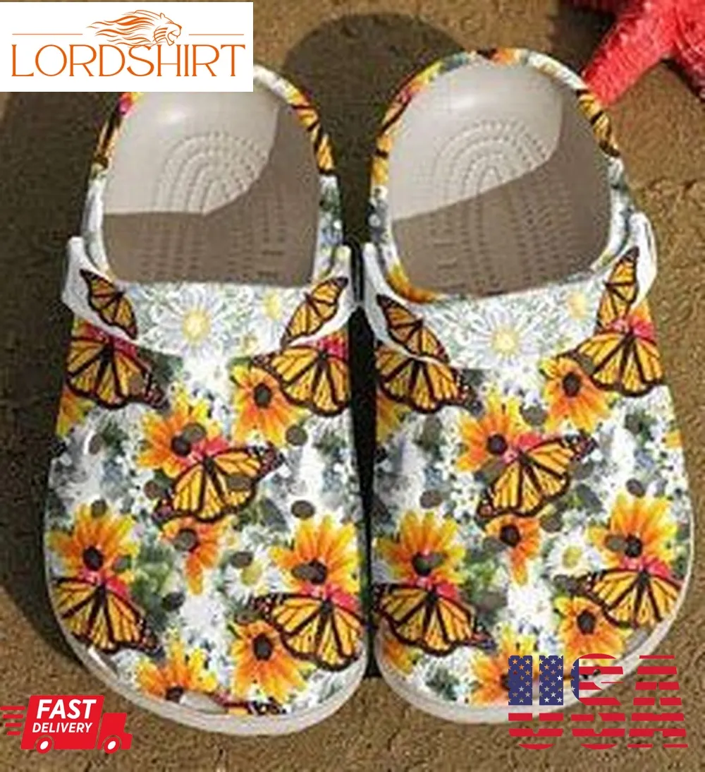 Awesome Monarch Butterfly On Daisy Crocs Crocband Clog  Clog Comfortable For Mens And Womens Classic Clog  Water Shoes  Comfortable