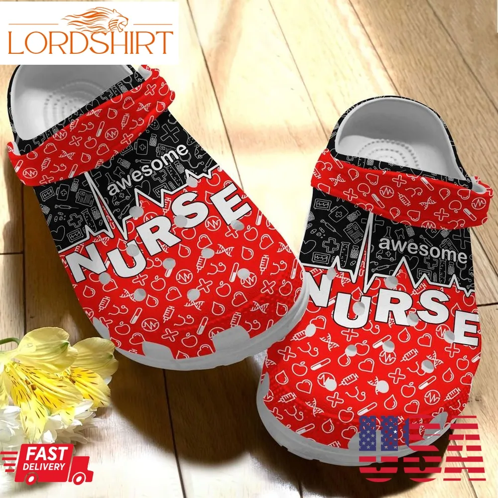 Awesome Nurses Shoes   Proud Of Nurse Crocs Clog Birthday Gift For Women Men