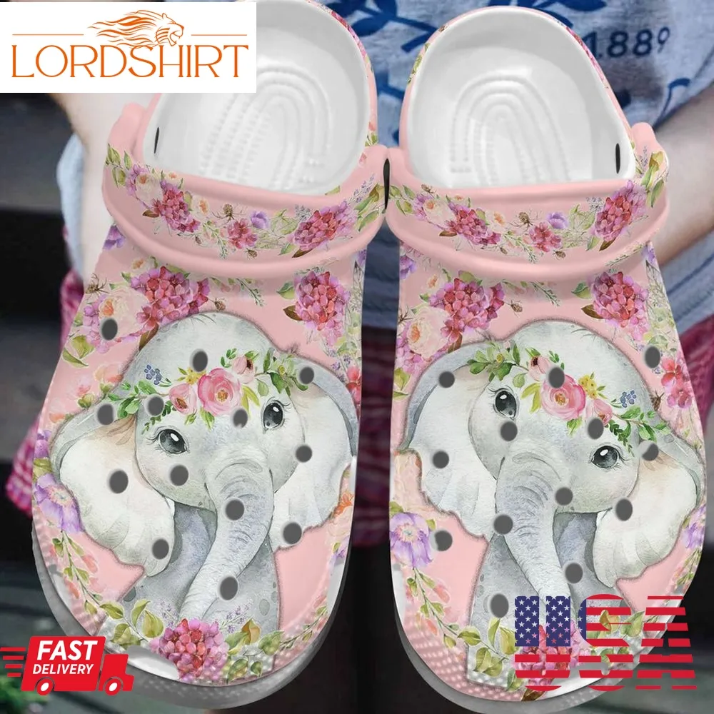 Baby Cute Elephant Shoes   Beautiful Wreath Crocs Clog Birthday Gift