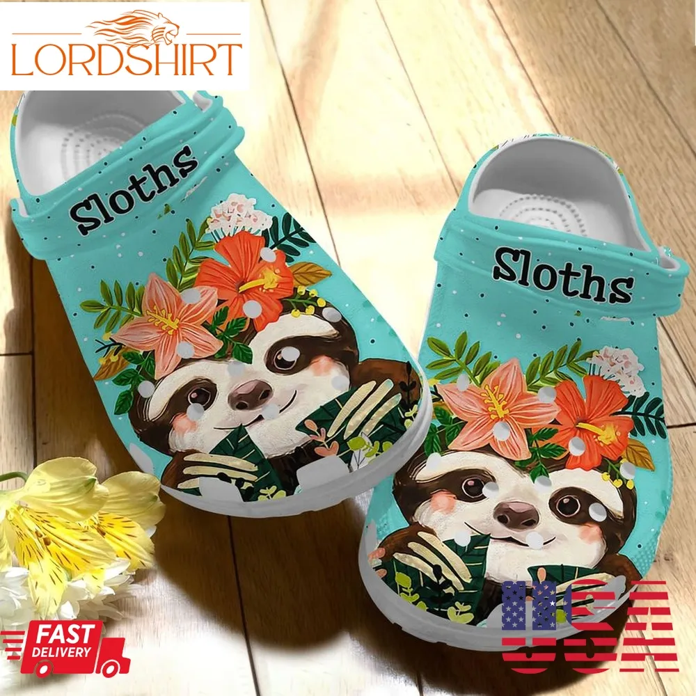 Baby Sloth With Flower Crown Shoes   Baby Animal Crocs Clog Gift For Birthday