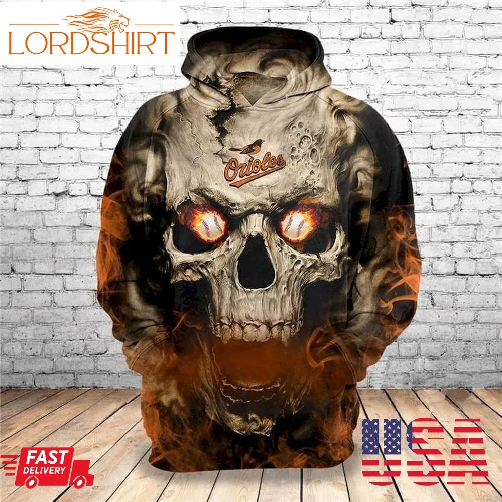 Baltimore Orioles Skull 3D Hoodie Sweatshirt Jacket Pullover Custom