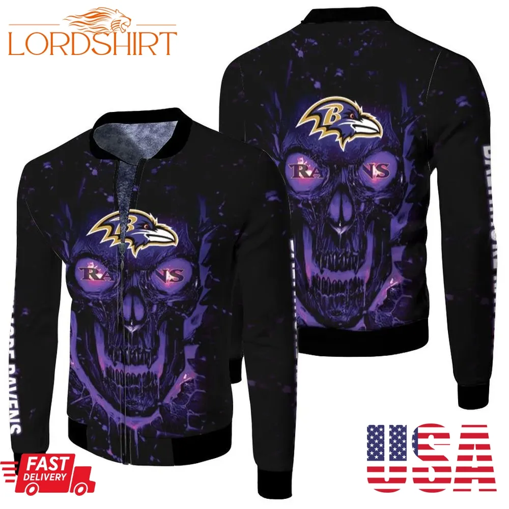 Baltimore Ravens Nfl Skull For Fan 3D Jersey Fleece Bomber Jacket