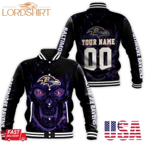 Baltimore Ravens Nfl Skull For Fan 3D Personalized Baseball Jacket