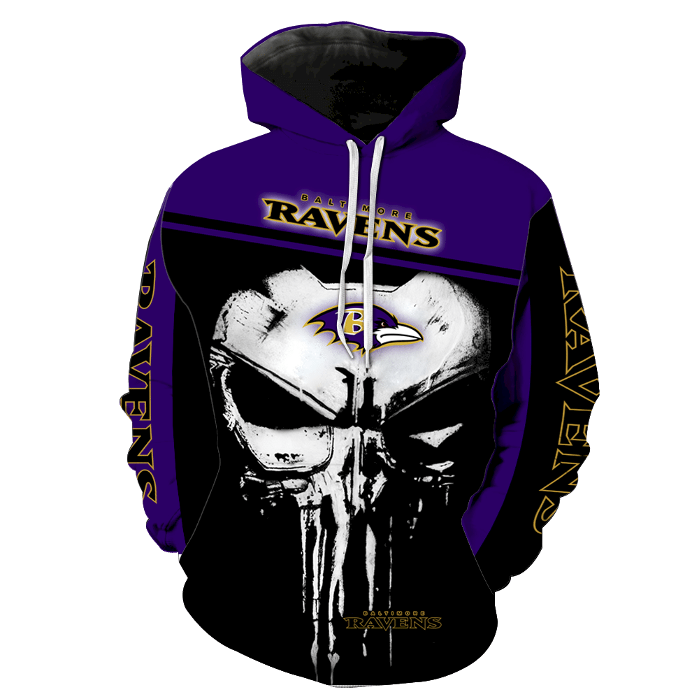 Baltimore Ravens Punisher Skull New Full All Over Print V1442 Hoodie Zipper