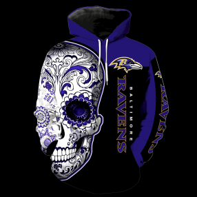 Baltimore Ravens Skull Full Over Print K1086 Hoodie Zipper