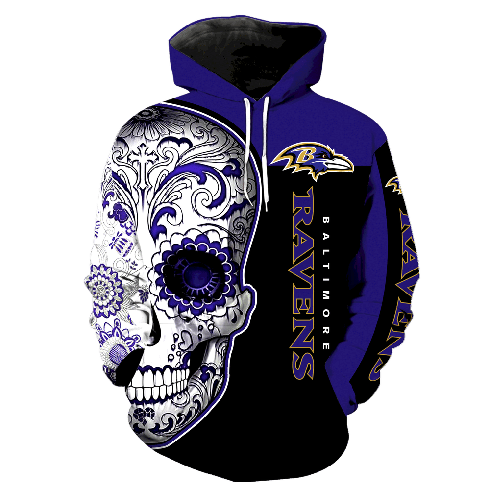 Baltimore Ravens Skull Full Over Print K1086 Hoodie Zipper