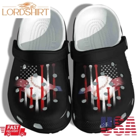 Baseball Ball America Flag Shoes Crocs Gift For Man Woman   Sport Us Clog Birthday Gift For Son Daughter