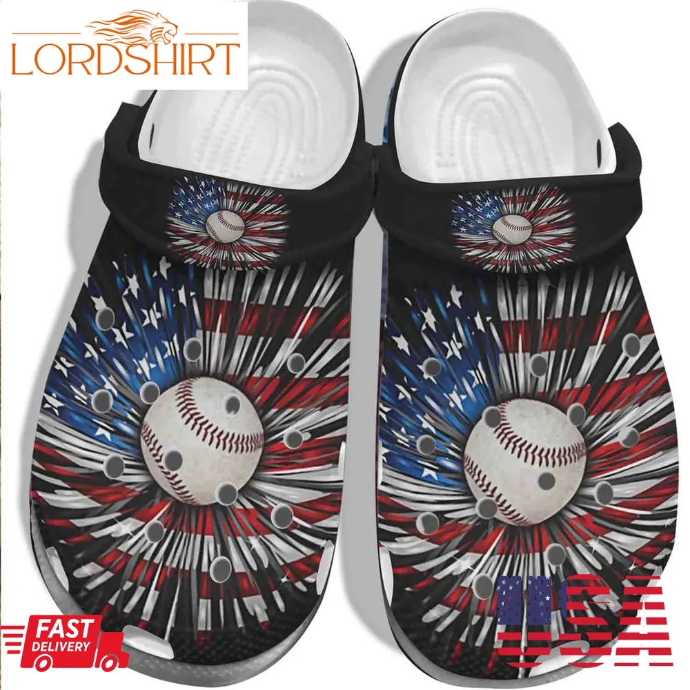 Baseball Ball Falls Usa Flag Player Shoes Crocs For Batter Girl   Daisy America Flag Shoes Crocbland Clog For Men Women