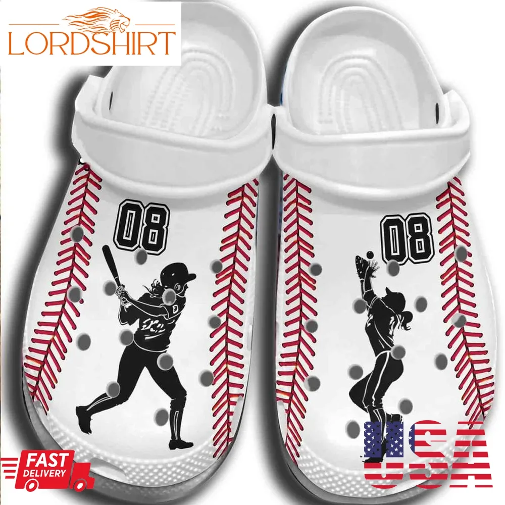 Baseball Girl Batter Player Crocs Customize Number Birthday Gifts For Daughter