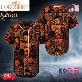 Baseball Jersey Shirt All Over Print Happy Halloween Pattern Pumpkin Skull Baseball Jersey Shirt Us Size Love Skull Gift