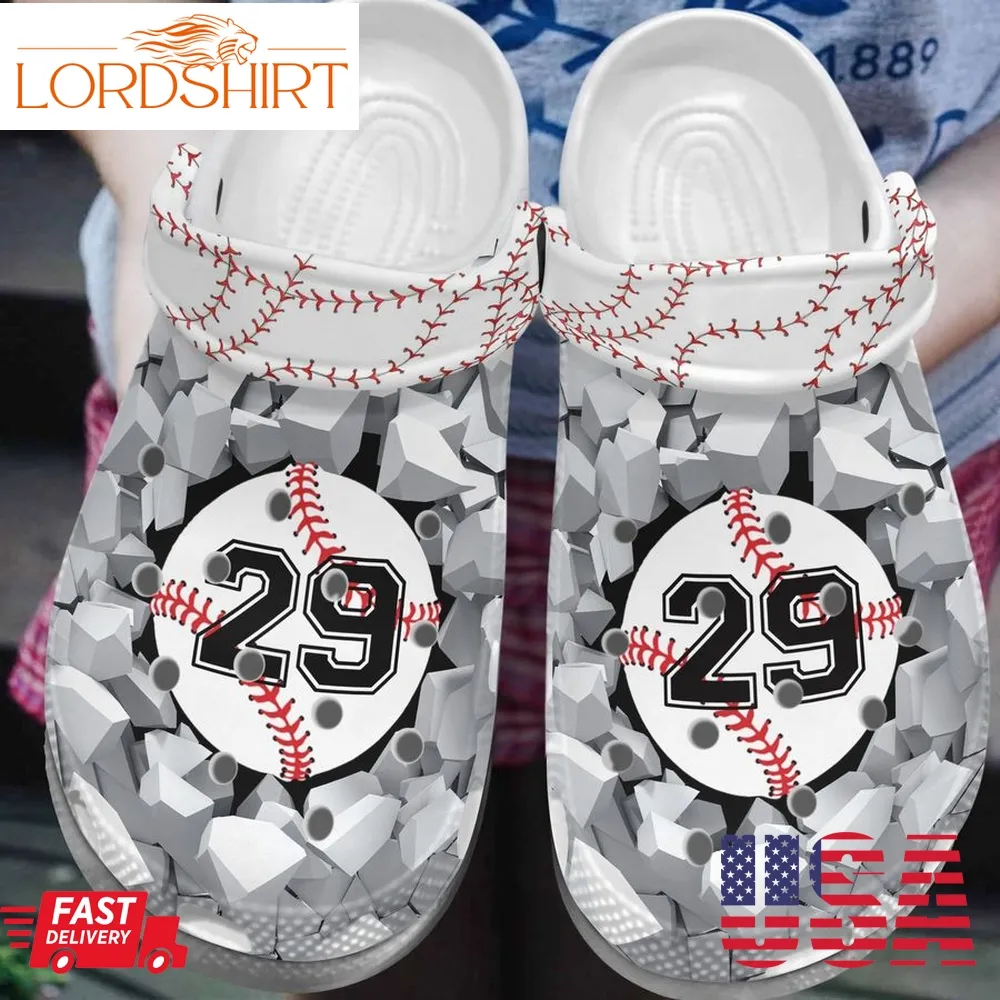 Baseball Personalized Clog Whitesole Proud Number Crocs Crocband Clog