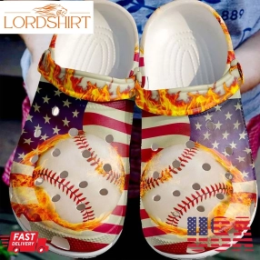 Baseball Usa Flag Fire Crocs