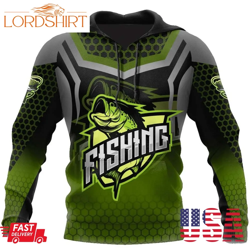 Bass Fishing Green Color 3D Hoodie Best Fishing Gifts For Dad