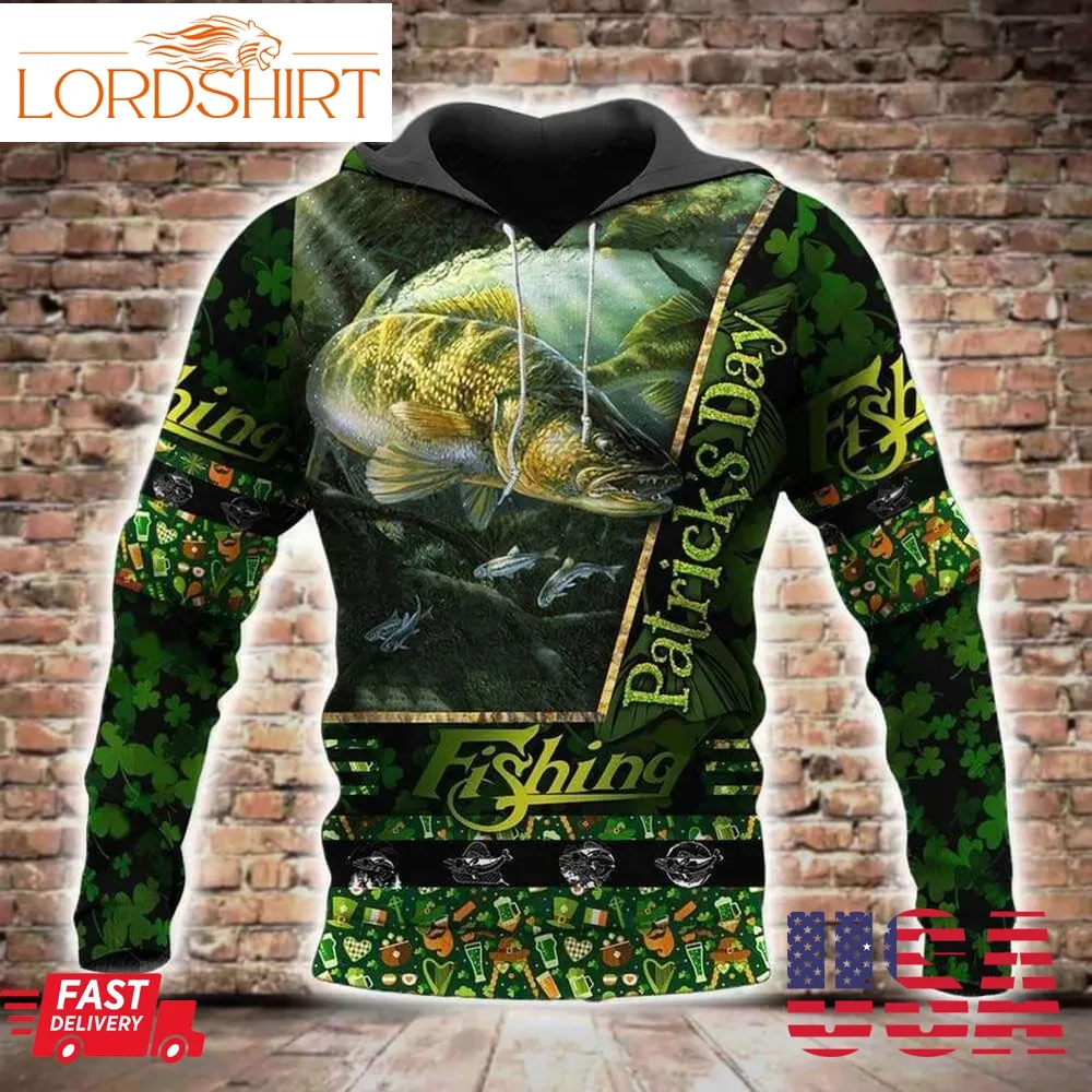 Bass Fishing Irish St Patricks Day 3D Hoodie Best Fishing Gifts For Dad