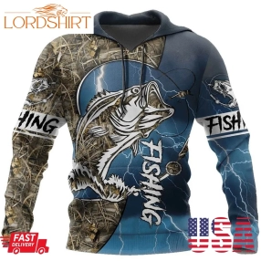 Bass Fishing Sport Blue Hoodie 3D Fishing Presents For Dad