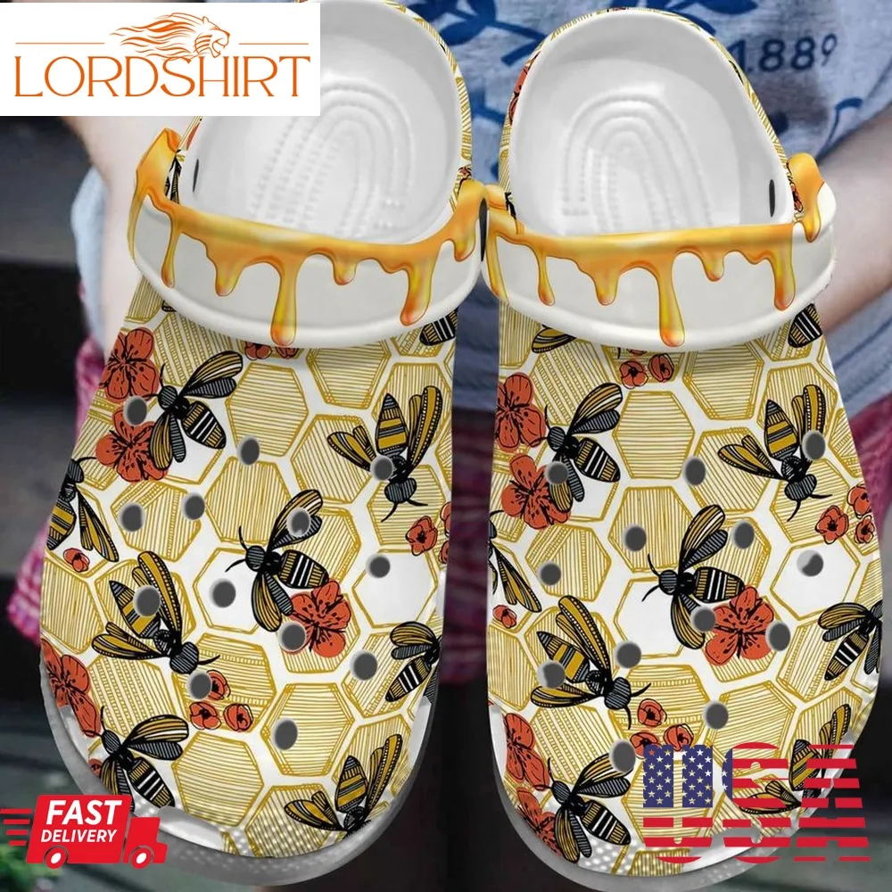 Bee And Flower Personalized Clog Custom Crocs Comfortablefashion Style Comfortable For Women Men Kid Print 3D