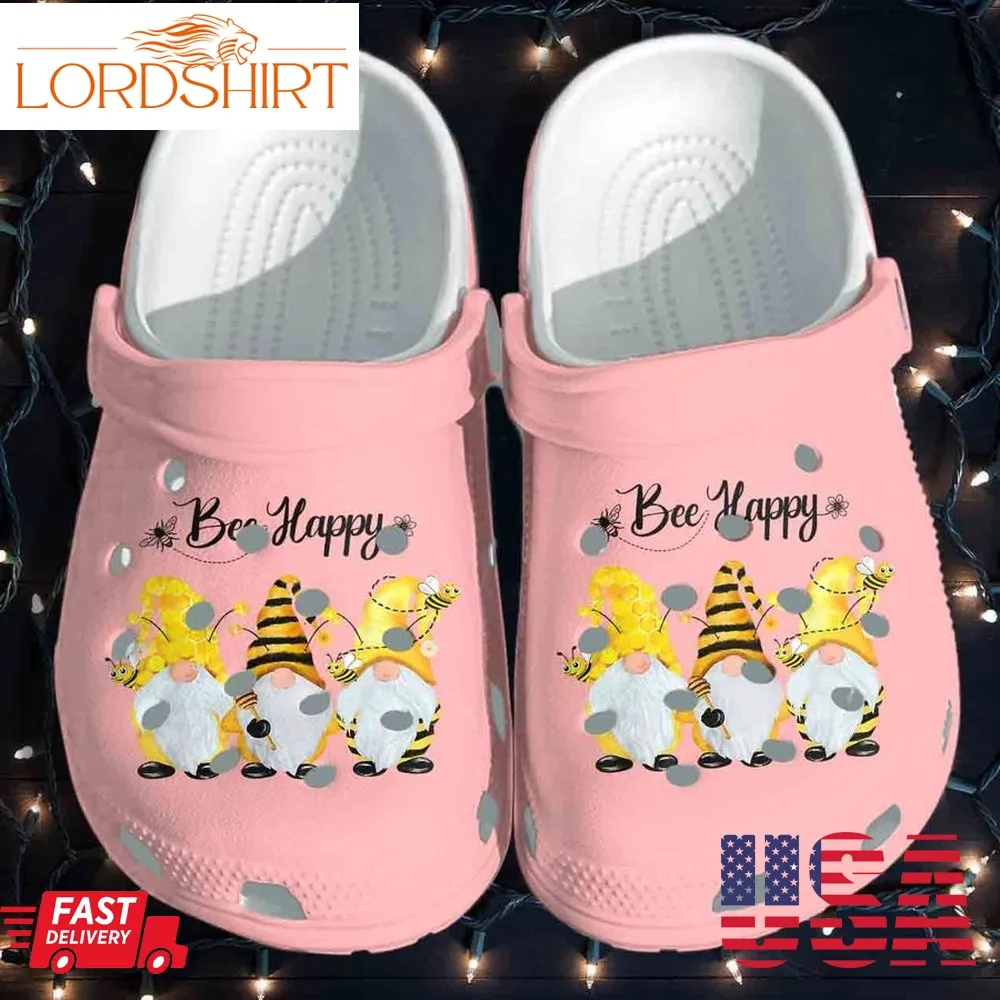 Bee Happy Shoes Crocs   Bee Gnome Spring Clog Birthday Gift For Girl Daughter Sister Cousin Friend