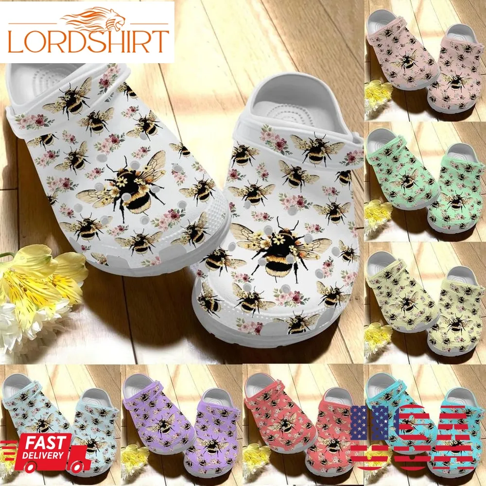 Bee Personalize Clog Custom Crocs Fashionstyle Comfortable For Women Men Kid Print 3D Whitesole Bee Flower