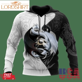 Black And White Dragon 3D Hoodie Shirt For Men And Women