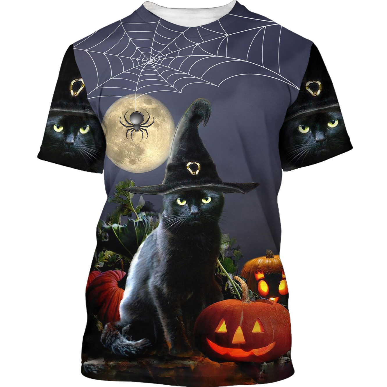 Black Cat And Spider Happy Halloween 3D Shirt