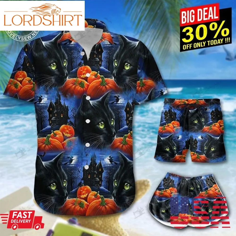Black Cat Halloween Hawaii Shirt And Shorts Bit21081604 Bio21081604