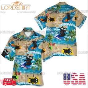 Black Cat Hawaiian Shirts, Cat Summer Shirts, Beach Shirts, Shirt For Men, Gift For Him, Black Cat Gift, Hawaiian Shirt Men  Lng272105a102