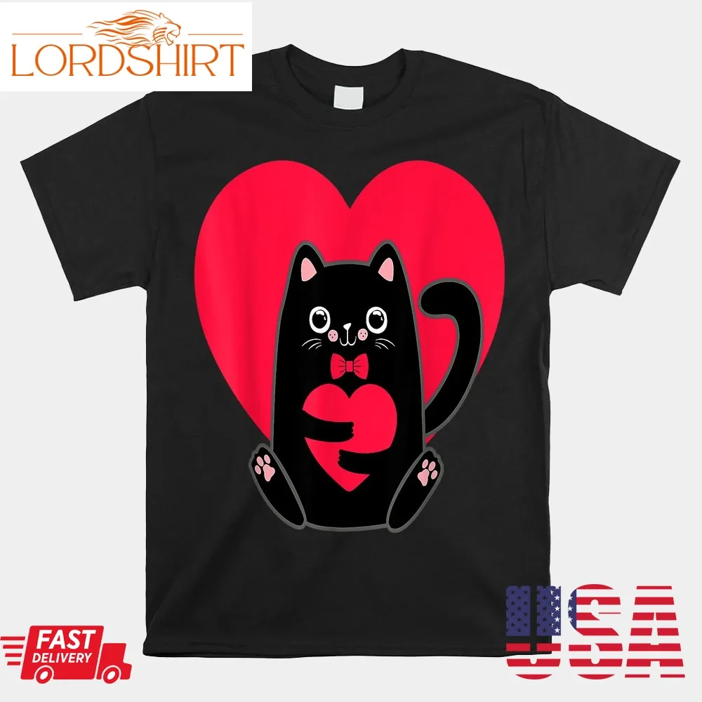 Black Cat Heart Valentines Day Cute Kitten Kitty Love V Day Shirt