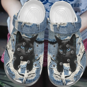 Black Cat Scratch Jean Shoes   Little Animal Crocs Crocbland Clog Birthday Gift For Man Woman