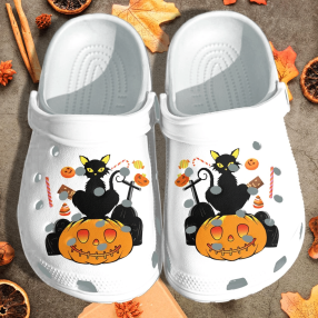 Black Cat Sitting On Pumpkin Shoes   Halloween Clog Crocs Crocband Clog Birthday Gift For Man Women