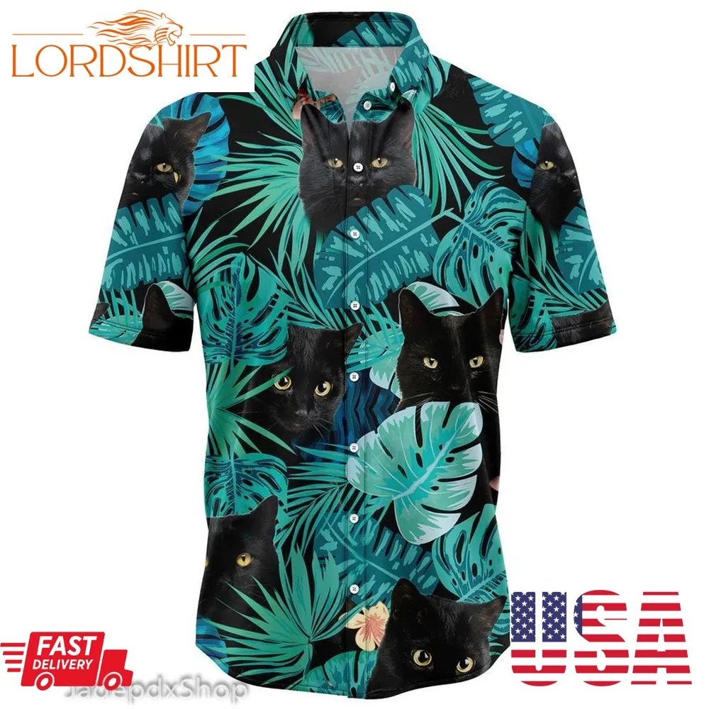 Black Cat Tropical Hawaiian Shirt Hawaiian Short All Over Printed For Men Women And Kids  Black Cat Aloha Shirt Plus Size Unisex