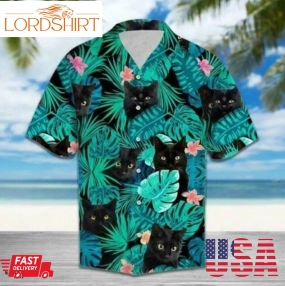 Black Cat Tropical Pattern Animal Hawaii Shirt