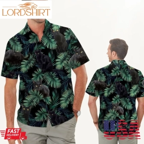 Black Cats Tropical Palm Tree Leaves Men Hawaiian Shirt For Pet Lovers