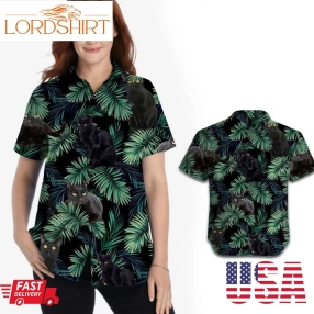 Black Cats Tropical Palm Tree Leaves Women Hawaiian Shirt For Pet Lovers