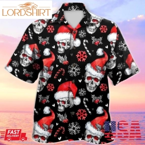 Black Christmas Santa Skull Hawaiian Shirt