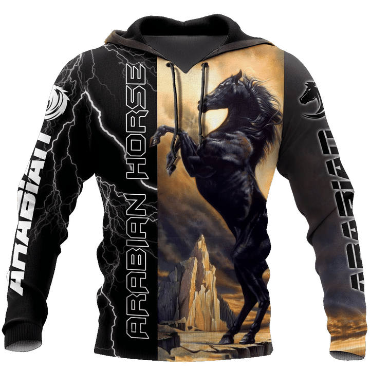 Black Stallion Arabian Horse Hoodie 3D