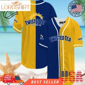 Blue And Yellow Split Twisted Tea Baseball Jersey, Halloween Shirt, Hawaii Shirt Holiday Beach Summer