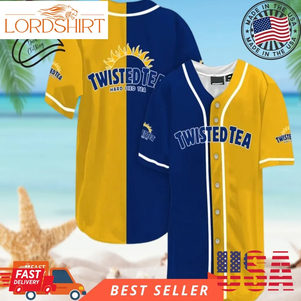 Blue And Yellow Split Twisted Tea Baseball Jersey, Halloween Shirt, Hawaii Shirt Holiday Beach Summer