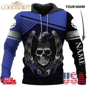 Blue Eagle Wing With Skull Face Personalized Unisex Hoodie Lh