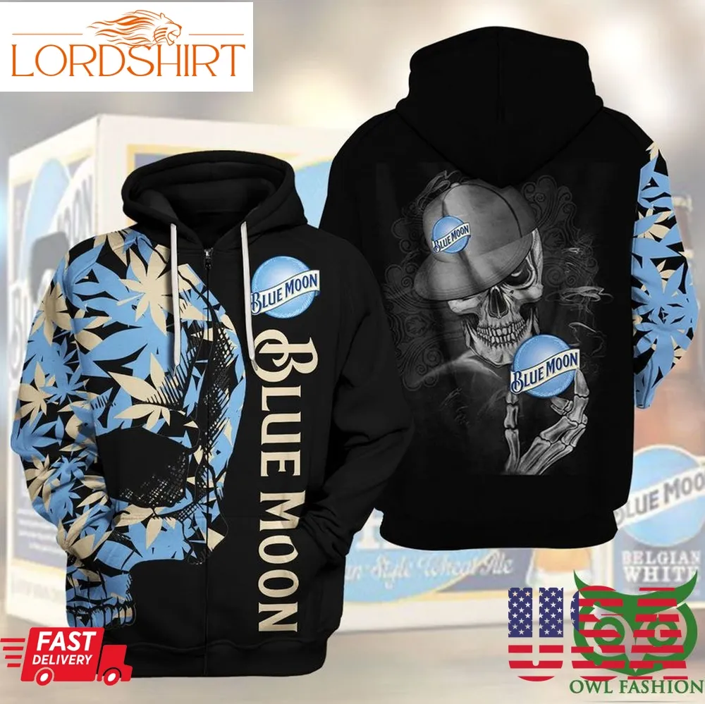 Blue Moon Beer Horror Skull And Leafs 3D Hoodie