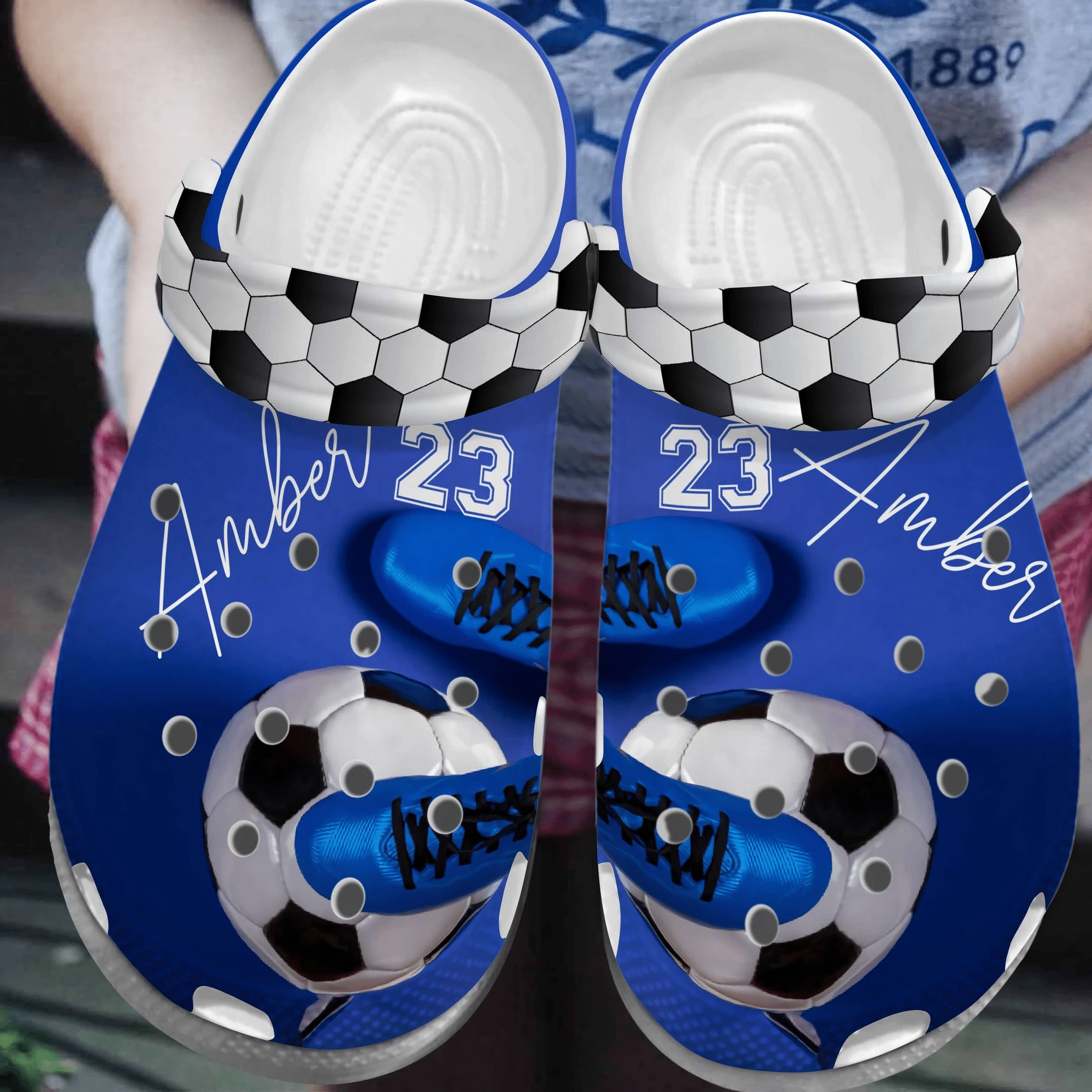 Blue Soccer Shoes Clog   Funny Sport Crocs Crocbland Clog Birthday Gift For Man Boy