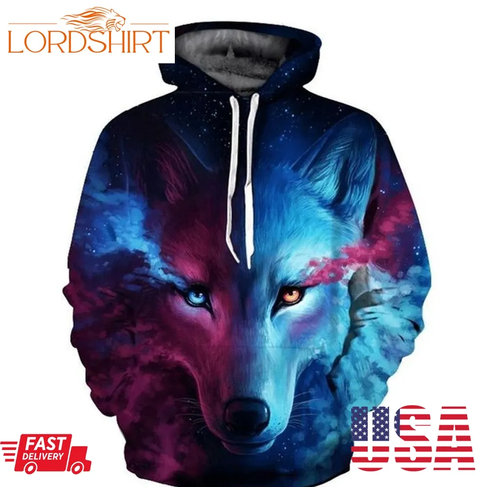 Blue Wolf Couple 3D Print Hooded Sweater Hoodie