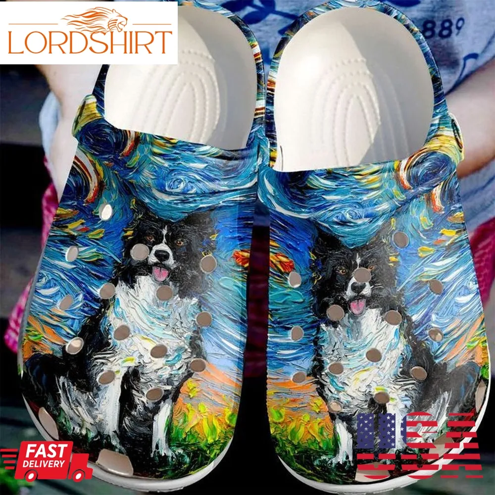 Border Collie Night Sku 313 Crocs Crocband Clog Comfortable For Mens Womens Classic Clog Water Shoes