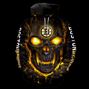 Boston Bruins Skull Full Over Print 1222 Hoodie Zipper